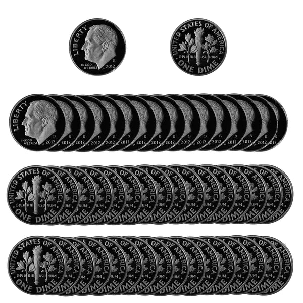 2012 S Roosevelt Dime Gem Deep Cameo Proof CN-Clad Roll (50 Coins)