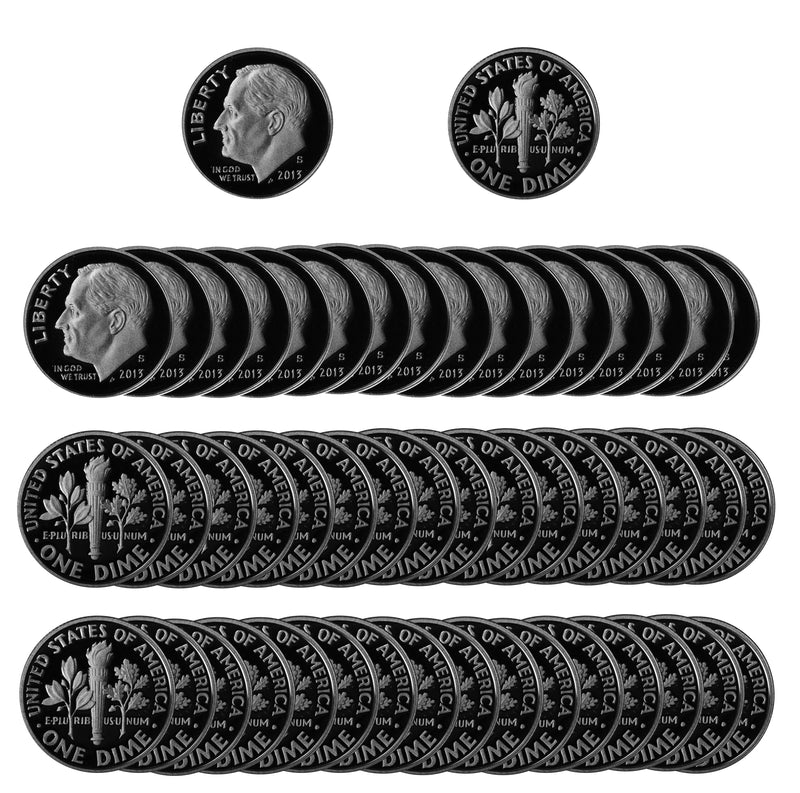 2013 S Roosevelt Dime Gem Deep Cameo Proof CN-Clad Roll (50 Coins)