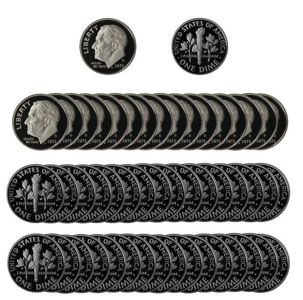 2015 S Roosevelt Dime Gem Deep Cameo Proof CN-Clad Roll (50 Coins)