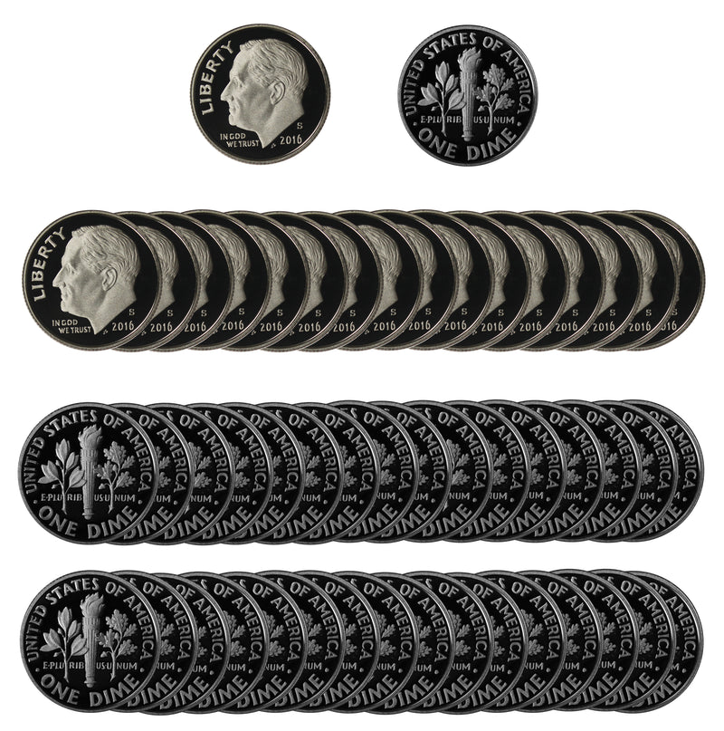 2016 S Roosevelt Dime Gem Deep Cameo Proof CN-Clad Roll (50 Coins)