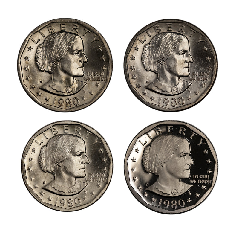 1980 P D S S Susan B Anthony Dollar year set BU & Proof 4 Coin Lot