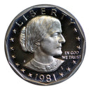 1981 S Susan B Anthony Dollar Gem DCAM Proof CN-Clad Type 2 (Clear S)