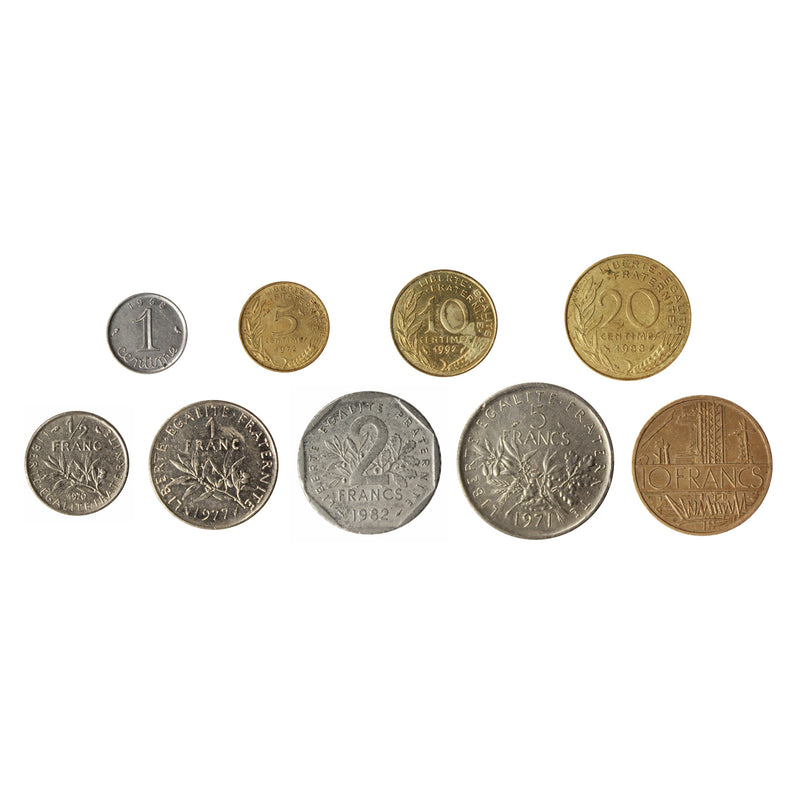 France Pre-Euro Circulated Type Set 9 coins