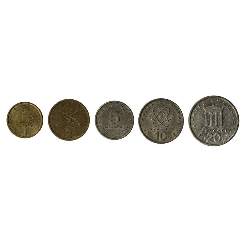 Greece Pre-Euro Circulated Type Set 5 coins