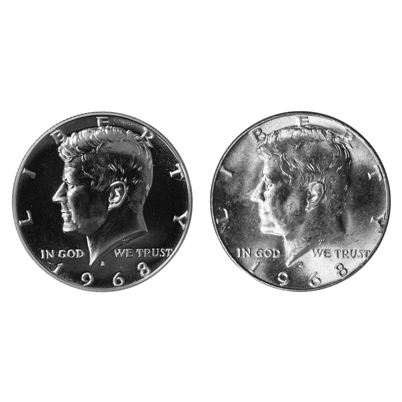 1968 D S Kennedy Half Dollar 50c Year set Proof & BU US 2 Coin lot