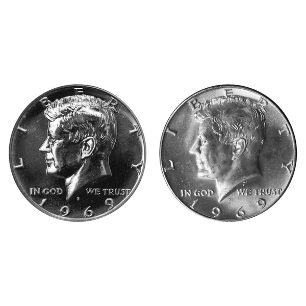 1969 D S Kennedy Half Dollar 50c Year set Proof & BU US 2 Coin lot