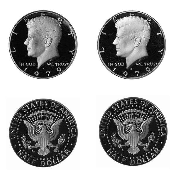1979 S Kennedy Half Dollar Choice Cameo Proof 2 Coin Set Type 1 & 2 CN-Clad