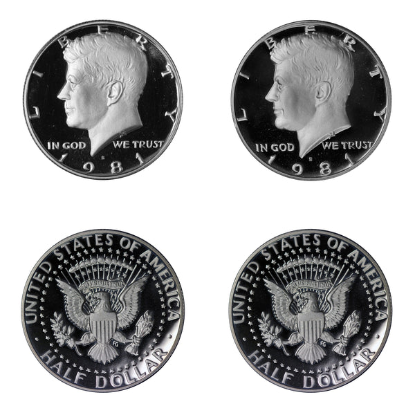 1981 S Kennedy Half Dollar Choice Cameo Proof 2 Coin Set Type 1 & 2 CN-Clad