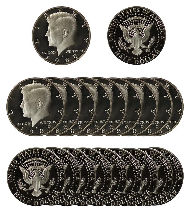 1988 S Kennedy Half Dollar Gem Proof Roll CN-Clad (20 Coins)