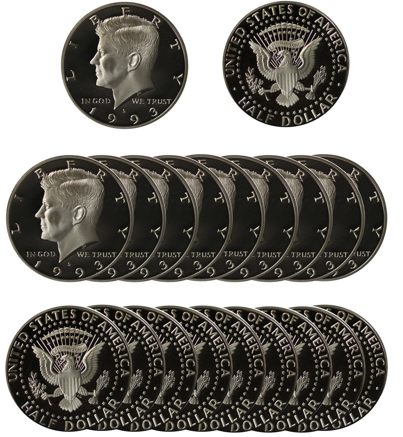 1993 Kennedy Half Dollar Gem Cameo Proof 90% Silver Roll (20 Coins)