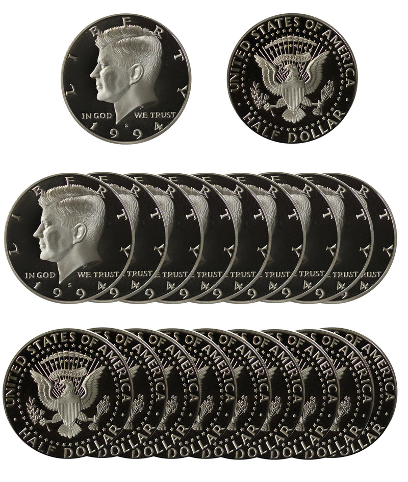 1994 Kennedy Half Dollar Gem Cameo Proof 90% Silver Roll (20 Coins)