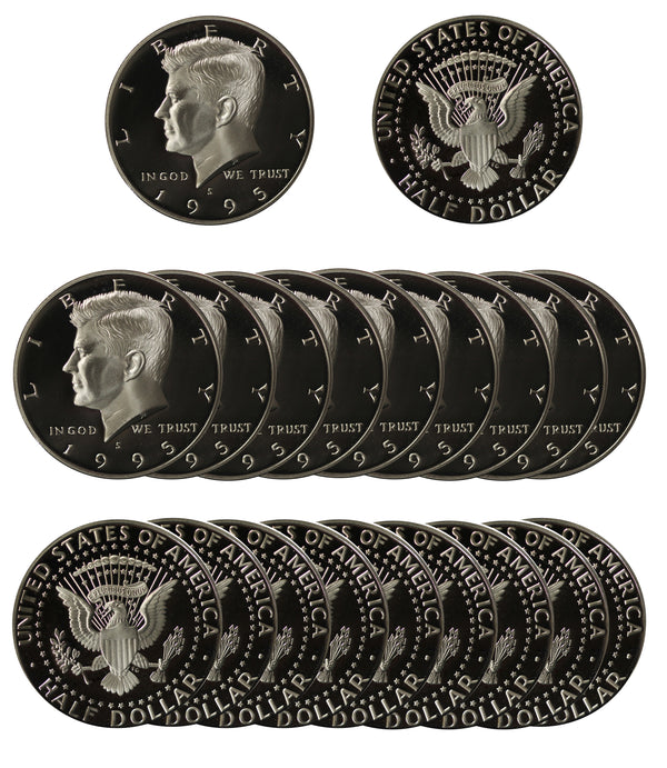1995 Kennedy Half Dollar Gem Cameo Proof 90% Silver Roll (20 Coins)