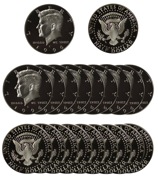1996 Kennedy Half Dollar Gem Cameo Proof 90% Silver Roll (20 Coins)