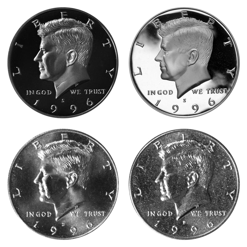 1996 P D S S Kennedy Half Dollar Year set Silver & Clad Proof & BU US 4 Coin lot