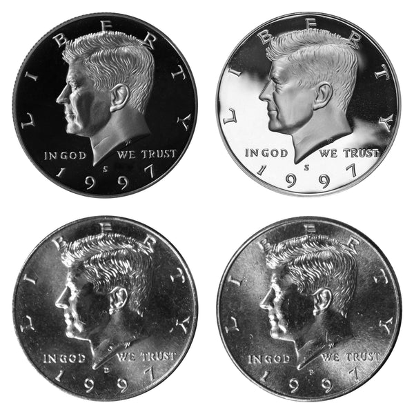 1997 P D S S Kennedy Half Dollar Year set Silver & Clad Proof & BU US 4 Coin lot
