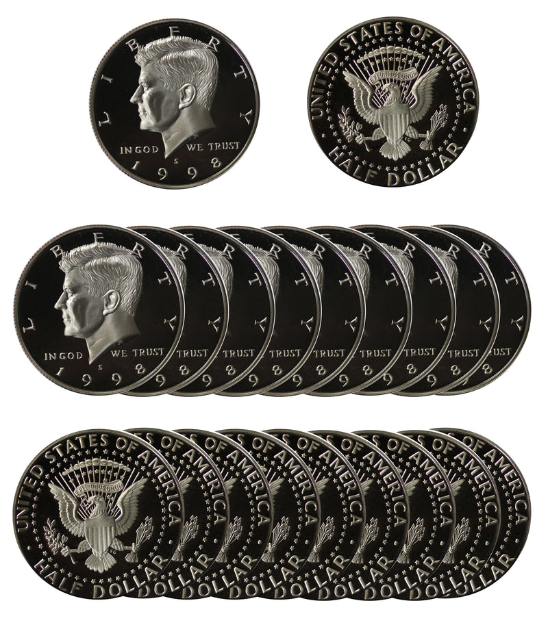1998 Kennedy Half Dollar Gem Cameo Proof 90% Silver Roll (20 Coins)