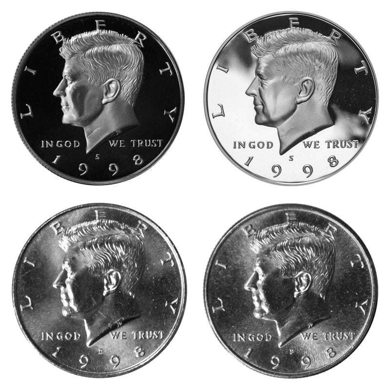 1998 P D S S Kennedy Half Dollar Year set Silver & Clad Proof & BU US 4 Coin lot