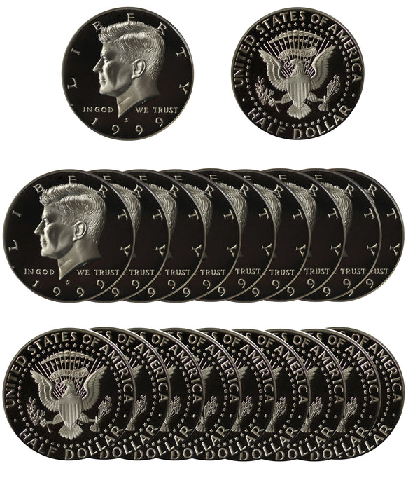 1999 Kennedy Half Dollar Gem Cameo Proof 90% Silver Roll (20 Coins)