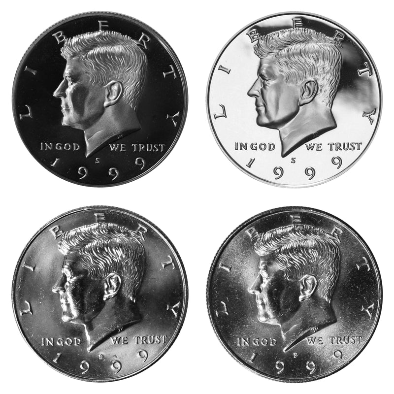 1999 P D S S Kennedy Half Dollar Year set Silver & Clad Proof & BU US 4 Coin lot