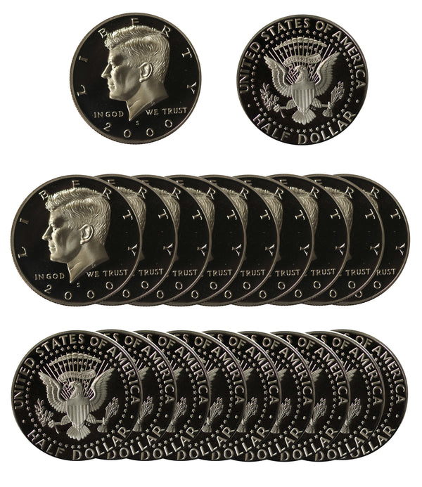 2000 Kennedy Half Dollar Gem Cameo Proof 90% Silver Roll (20 Coins)