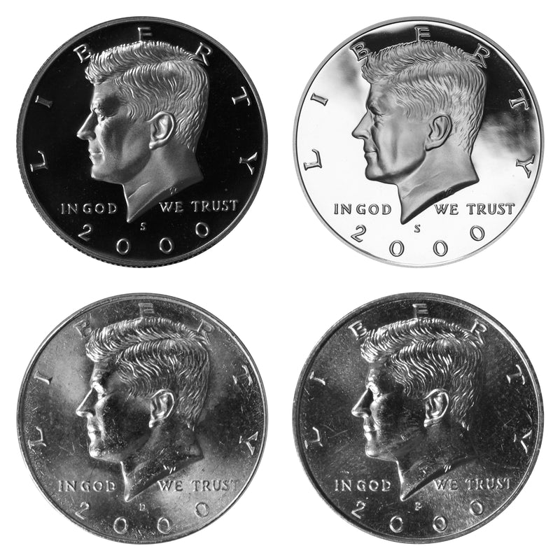 2000 P D S S Kennedy Half Dollar Year set Silver & Clad Proof & BU US 4 Coin lot