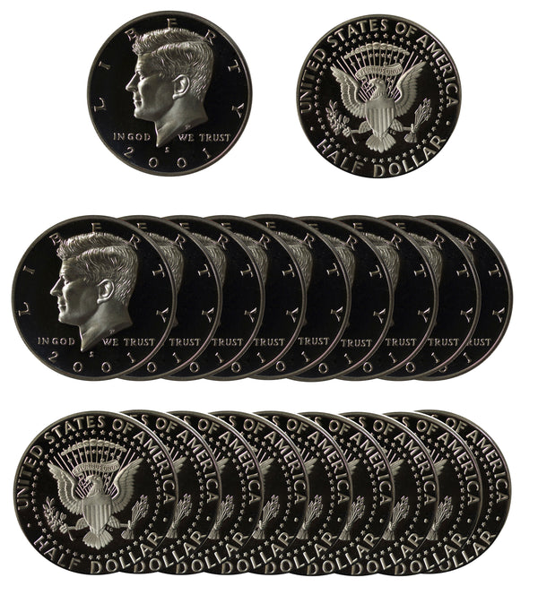2001 Kennedy Half Dollar Gem Cameo Proof 90% Silver Roll (20 Coins)