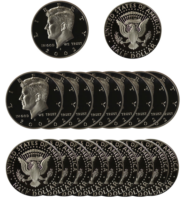 2002 Kennedy Half Dollar Gem Cameo Proof 90% Silver Roll (20 Coins)