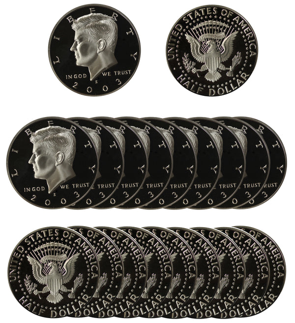 2003 Kennedy Half Dollar Gem Cameo Proof 90% Silver Roll (20 Coins)