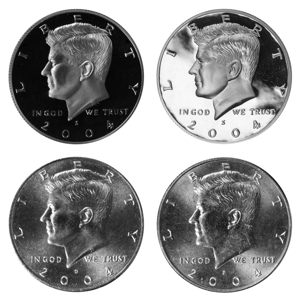 2004 P D S S Kennedy Half Dollar Year set Silver & Clad Proof & BU US 4 Coin lot