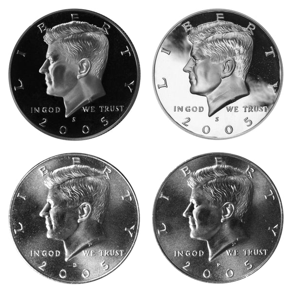 2005 P D S S Kennedy Half Dollar Year set Silver & Clad Proof & BU US 4 Coin lot