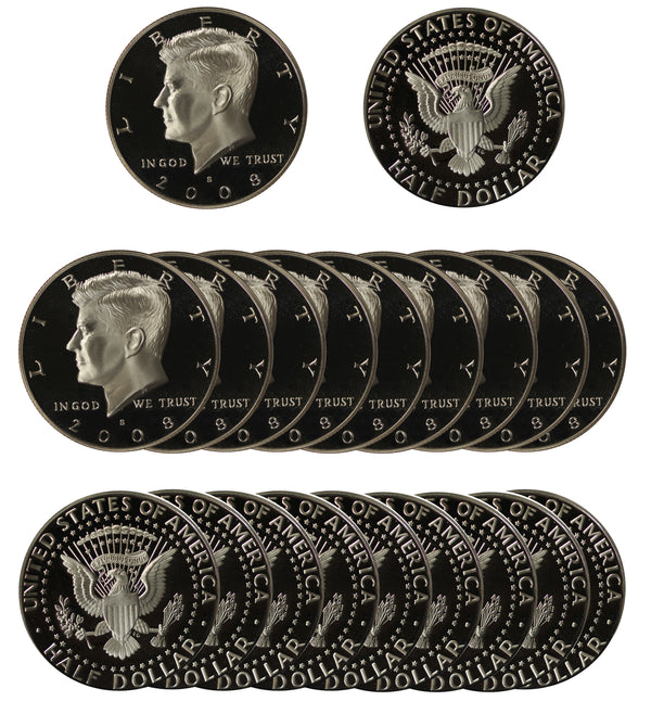 2008 Kennedy Half Dollar Gem Cameo Proof 90% Silver Roll (20 Coins)