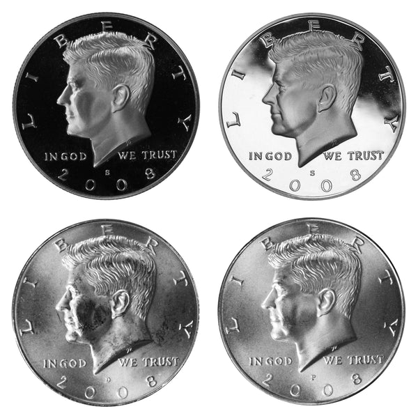 2008 P D S S Kennedy Half Dollar Year set Silver & Clad Proof & BU US 4 Coin lot
