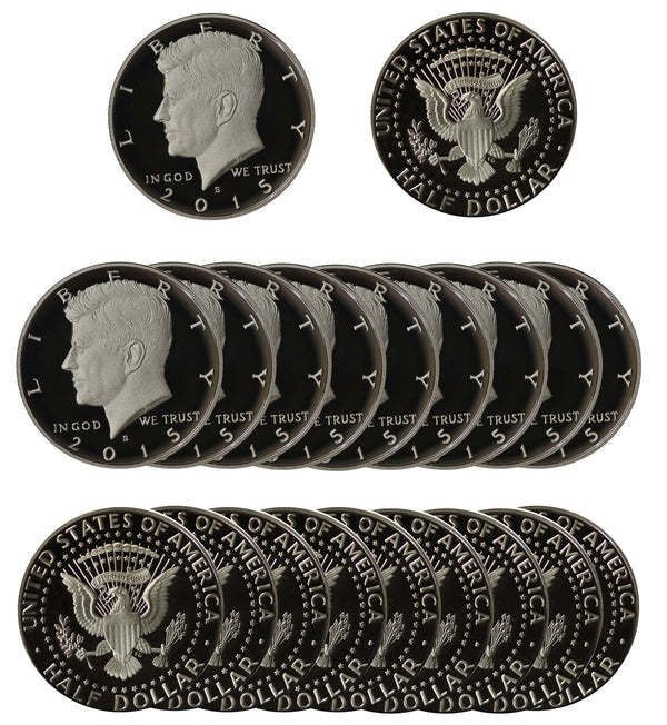 2015 Kennedy Half Dollar Gem Cameo Proof 90% Silver Roll (20 Coins)