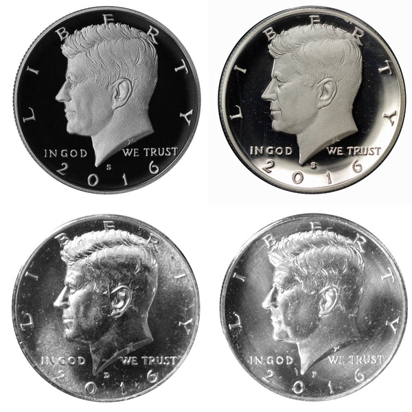 2016 P D S S Kennedy Half Dollar Year set Silver & Clad Proof & BU US 4 Coin lot