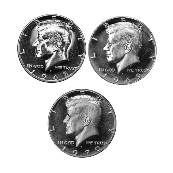 1968-1970 S Proof Kennedy Half Dollar Run Clad 3 Coins