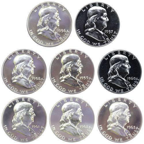1956-1963 Proof Franklin Half Dollar Run 90% Silver Gem 8 Coins