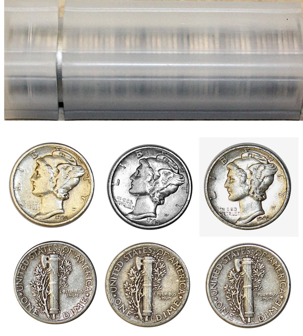 $5 Face Full Dates Mercury Dime Roll  90% silver (50 Coins)