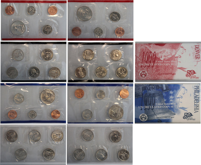 1999 PD US Mint set 10 Pack W/ Statehood Quarters (OGP) 180 coins