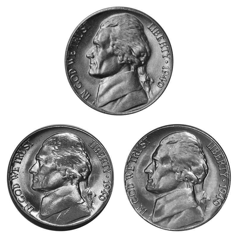 1940 P D S Jefferson Nickel Year set Choice / Gem BU US 3 Coin lot