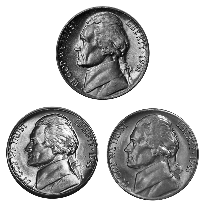 1941 P D S Jefferson Nickel Year set Choice / Gem BU US 3 Coin lot