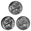 1943 P D S Jefferson Silver War Nickel Year set Choice / Gem BU US 3 Coin lot