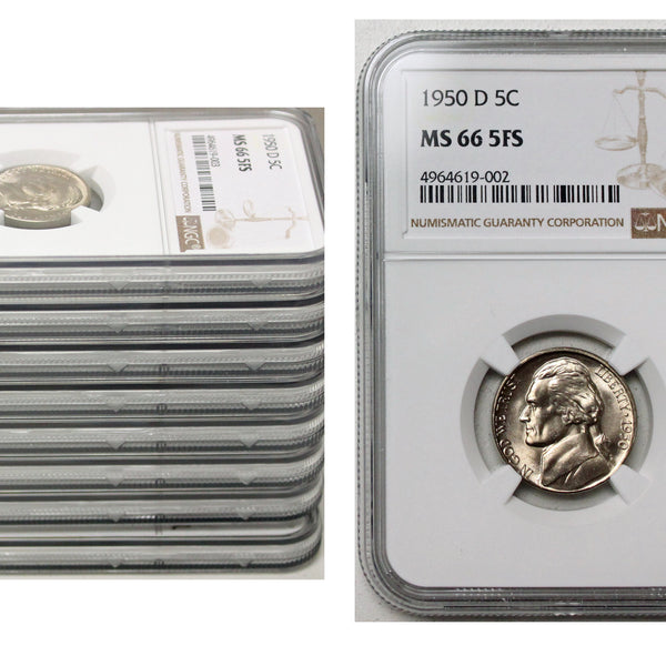1950 -D Jefferson Nickel NGC MS66 5FS Full Steps