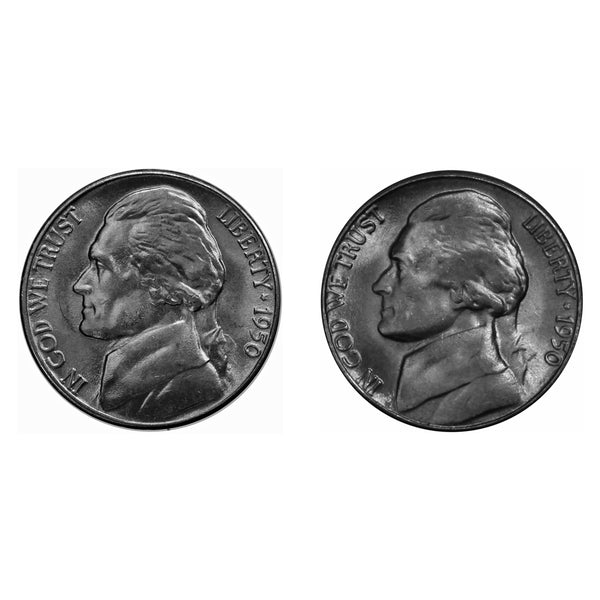 1950 P D Jefferson Nickel Year set Choice / Gem BU US 2 Coin lot