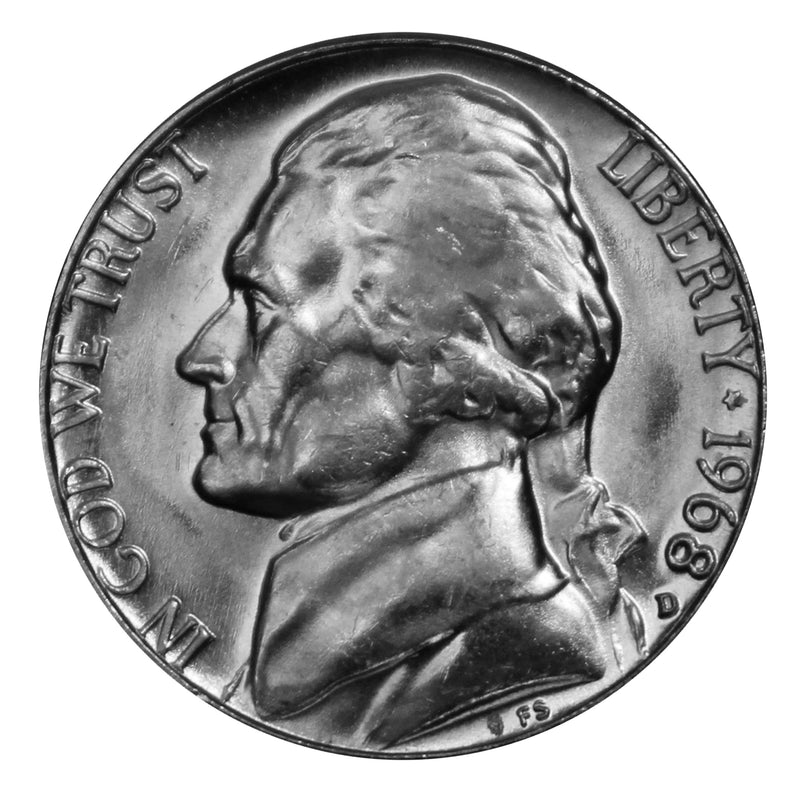1968 D Jefferson Nickel Choice/Gem BU Roll (40 Coins)