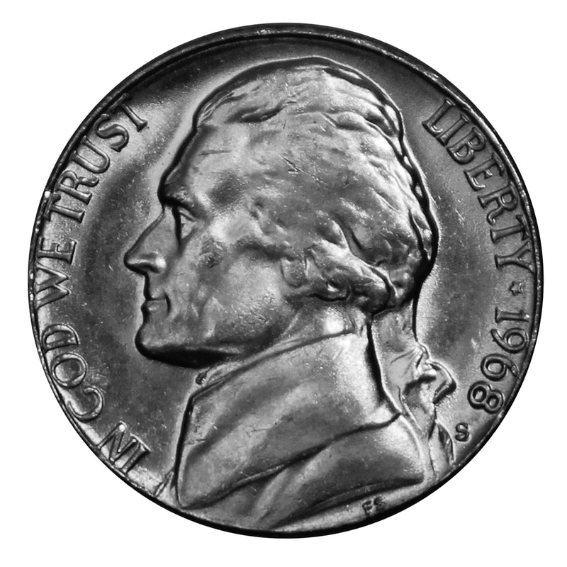 1968 S Jefferson Nickel Choice/Gem BU Roll (40 Coins)
