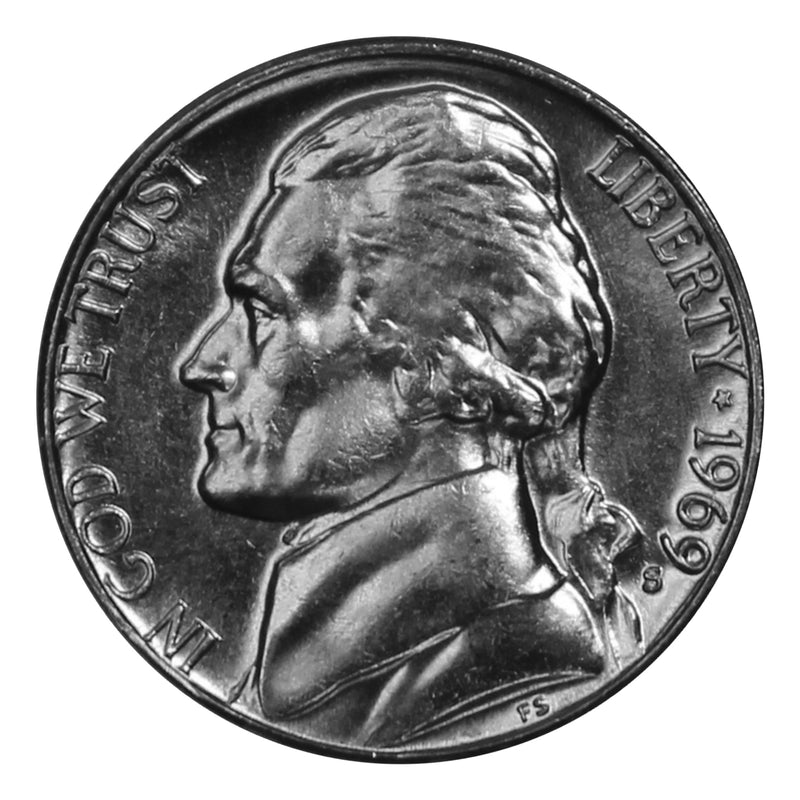 1969 S Jefferson Nickel Choice/Gem BU Roll (40 Coins)