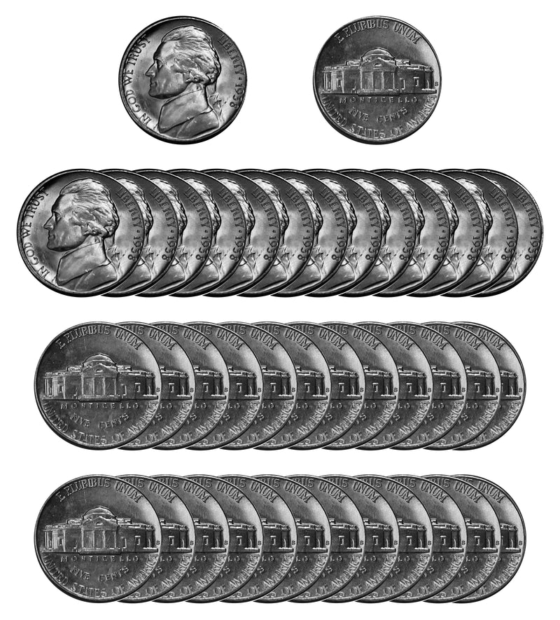 1938 S Jefferson Nickel Choice/Gem BU Roll (40 Coins)
