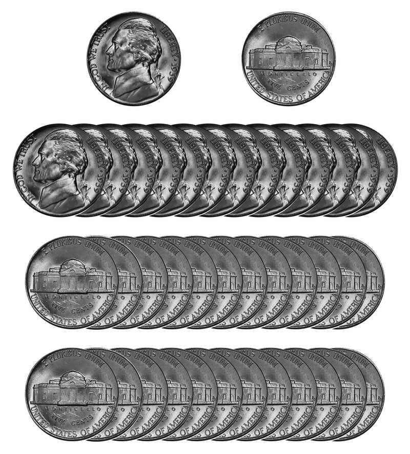 1939 D Jefferson Nickel Choice/Gem BU Roll (40 Coins)