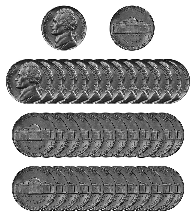 1939 P Jefferson Nickel Choice/Gem BU Roll (40 Coins)