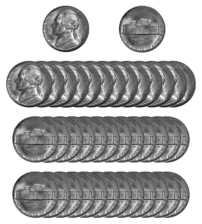 1940 D Jefferson Nickel Choice/Gem BU Roll (40 Coins)